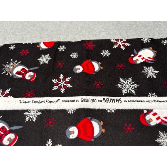 Winter Comfort Flannel Fabric with Penguins & Snowflakes 1/2 yard x 44" By Greta - Picture 3 of 5